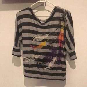 Grey striped off-shoulder shirt